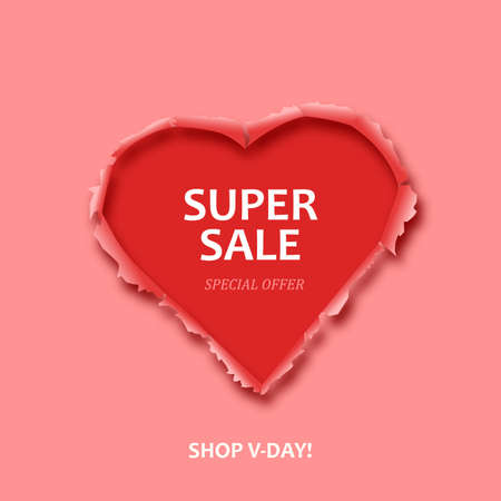 Valentine's Day sale. Torn heart with a discount for the season. Creative website flyerの写真素材