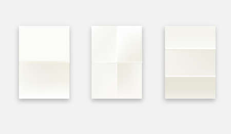 Blank folded paper sheets collection. White notebook or book page. Design template or mockup. illustration.の写真素材
