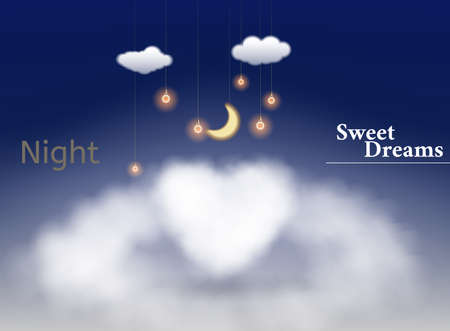 Heart shaped cloud in the blue sky. Sweet dreams. Valentines day illustrationの写真素材