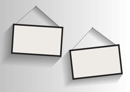 Realistic Empty White Picture Frame Realistic empty white picture frame, isolated on a neutral gray background.のイラスト素材