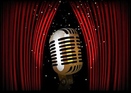 illustration of Vintage Microphone against curtain backdropのイラスト素材