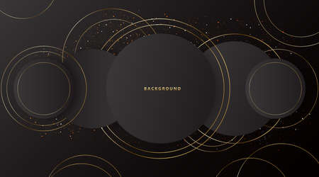 Round shiny gold frame on a black background with a scattering of gold.のイラスト素材
