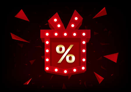 Isolated sales percentage symbol on red gift box. Special offers vector icon.のイラスト素材