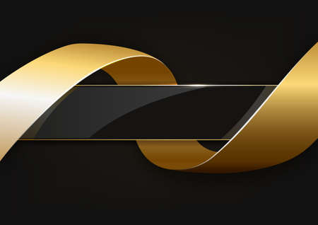 Black stripe with gold ribbon backgroundのイラスト素材