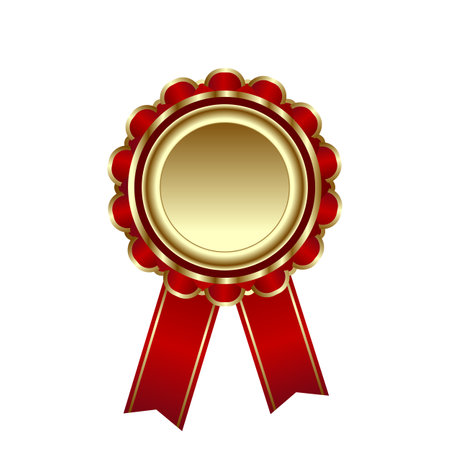 Premium golden-red bestseller label. Isolated on a white background.のイラスト素材