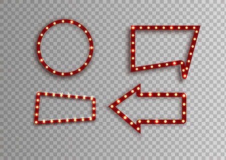 Realistic shining banner, light frame. Retro show time. On a transparent background.のイラスト素材