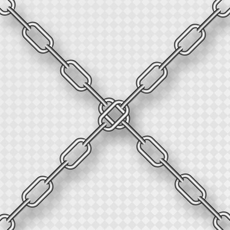 Realistic crossing metal chains with silver links on transparent background. vector illustration.のイラスト素材