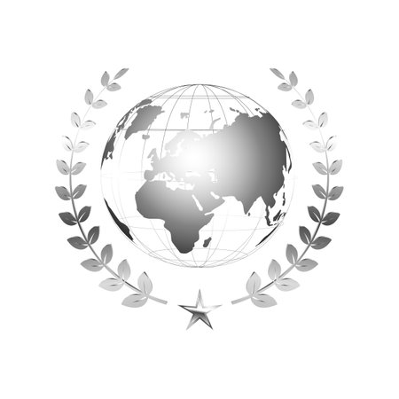 Vector Shiny Silver Earth with a wreath on a white background.のイラスト素材
