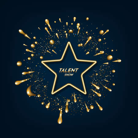 A golden star with an explosion of golden drops, and the text of a talent show.のイラスト素材