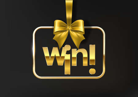 Win in gold frame with gold ribbon, dust for flyer, poster, shopping, for sale sign, discount, marketing, selling, banner, web, header.のイラスト素材