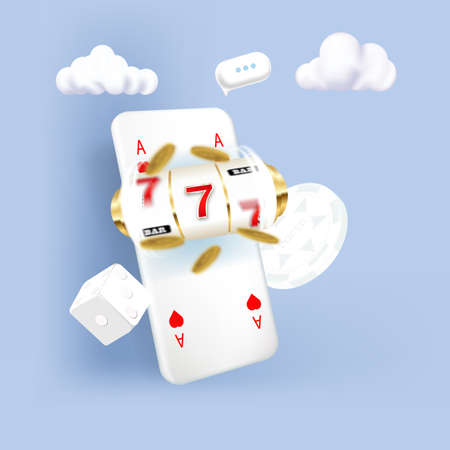 Online mobile casino background. Casino online concept. Smart phone with chips and cards.のイラスト素材