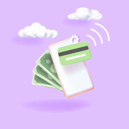 3D Vector. The concept of a mobile smartphone with online payment.のイラスト素材