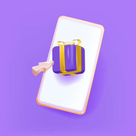 3d to issue gifts and coupons to consumers via mobile illustration set. phone, box, app, fortune.のイラスト素材