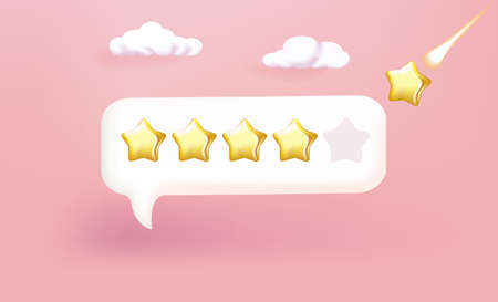 Five star rating, Feedback concept vector illustration 3d style.のイラスト素材