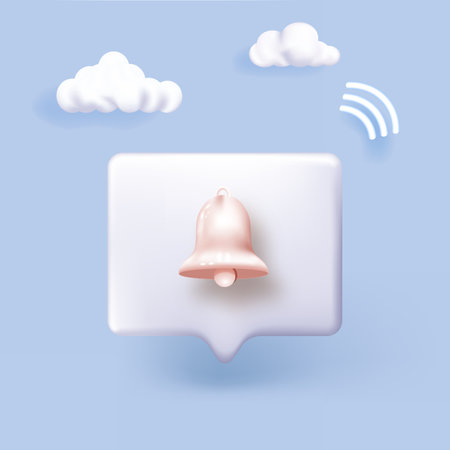 Notification bell. 3d render ringing bell with new notification for social media reminder.のイラスト素材