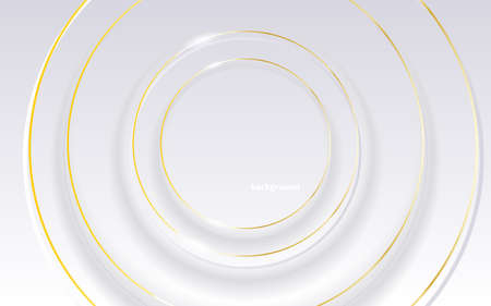 Abstract 3D circle papercut layer white background with gold line effectのイラスト素材