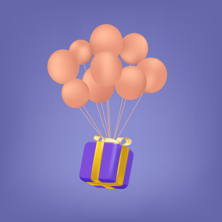 Gift box with colorful balloons air floating vector illustrationのイラスト素材