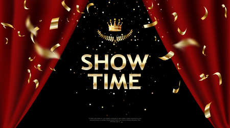 show time, red curtain frame with backlight, vectorのイラスト素材