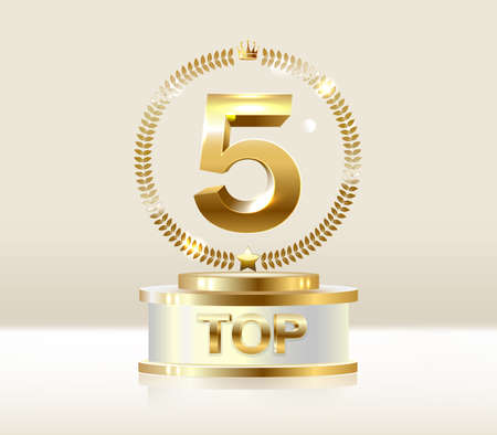 Top 5 best podium award sign, golden object.のイラスト素材