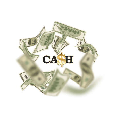Cash flow. Banknotes fly away into a black hole. Bankruptcy and the collapse of the monetary system.のイラスト素材