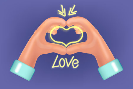 Stylized hands fold the shape of a heart. Finger gesture. 3D sign. Element for design. Vector illustration .のイラスト素材