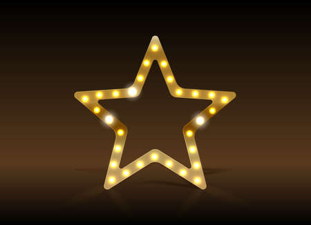 A golden sparkling star isolated on a dark luxurious horizontal background.のイラスト素材