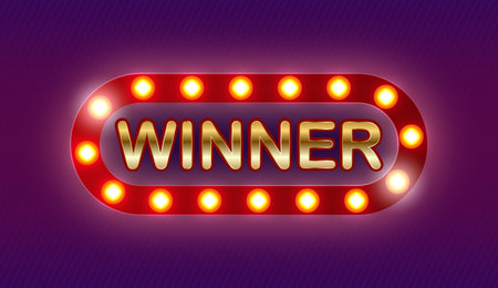 Winner banner. Win congratulations vintage frame, golden congratulating framed sign with gold confetti. Winners lottery game jackpot prize logo vector background illustrationのイラスト素材