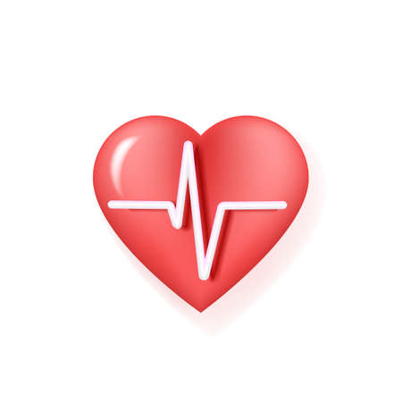 Vector illustration of a 3d red heart and ECG cardiogram reflectionのイラスト素材