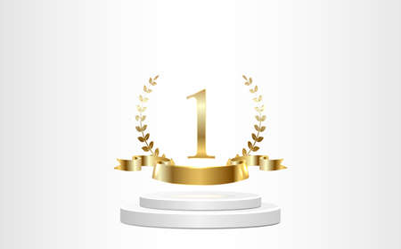 Stage podium with the number one gold on a white background.のイラスト素材