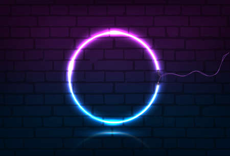 Circle neon lamp wall sign isolated on transparent background.のイラスト素材