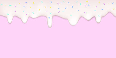 Realistic drip cream drops with sprinkles on pink background.のイラスト素材