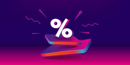 Web banner percent sign letters 3d isolated design elements. Vector.のイラスト素材