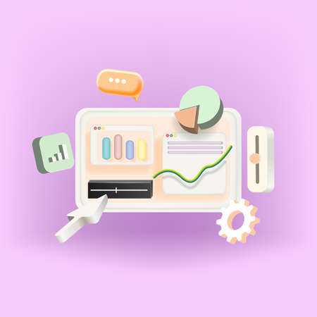 Data analytics, dashboard and business finance report. Investment or website SEO screen PC concept.のイラスト素材