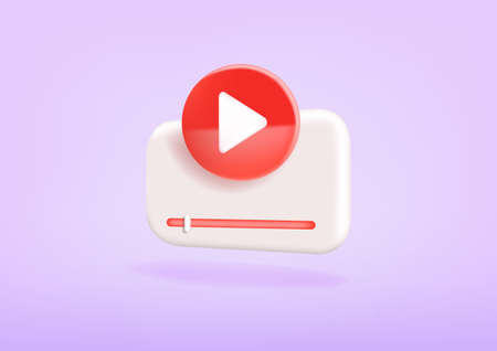 Video player, web page, play button. Video, streaming, multimedia concept. 3d vector icon. Cartoon minimal style. Realistic 3d screen live stream.のイラスト素材