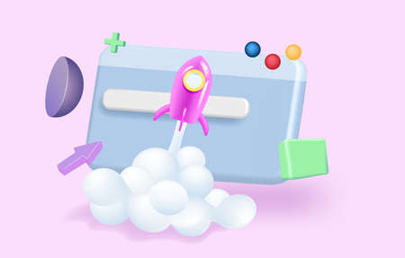 3d concept background with rocket. Project start up - launch.のイラスト素材