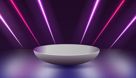 3d Futuristic Podium for technology product display with neon light. Cylinder podium vector for gadget, device, electricity, mechine, etcのイラスト素材