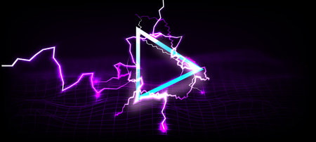 Wide Glitch Banner with Glitched Triangle Play Icon lightning. Designs for Banners, Web Pages, Presentations. vector illustration.のイラスト素材
