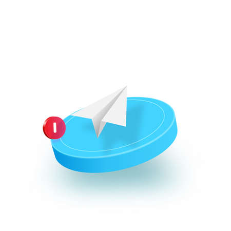 3d Paper plane icon isolated on white background. Paper airplane icon. Blue square button.のイラスト素材