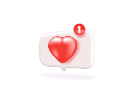 3d vector icon message dialog button with red heart. Realistic Elements for romantic design.