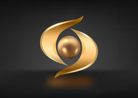 Abstract gold geometric shape on a black background. Vector.のイラスト素材