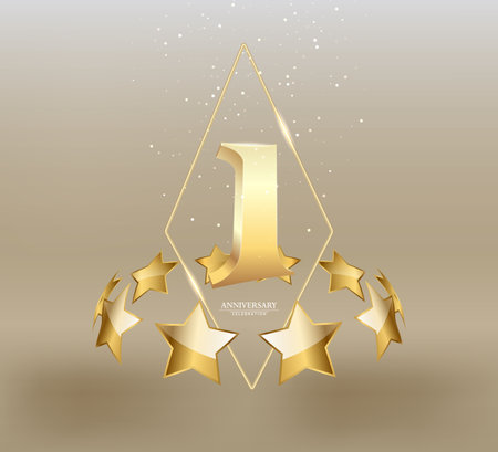 1th Anniversary celebration. Gold numbers. Festive background. Decoration for party event. One year jubilee celebration.のイラスト素材