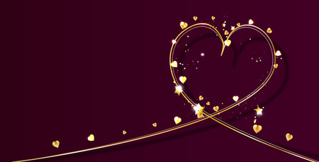 Happy Valentines day vector greeting card. Gold heart on dark red background.のイラスト素材