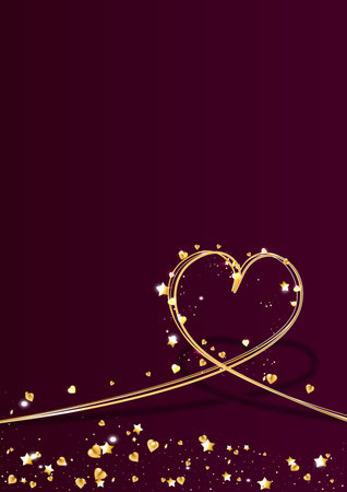 dark red cards Happy Valentines day Gold heart dashed line art background.のイラスト素材
