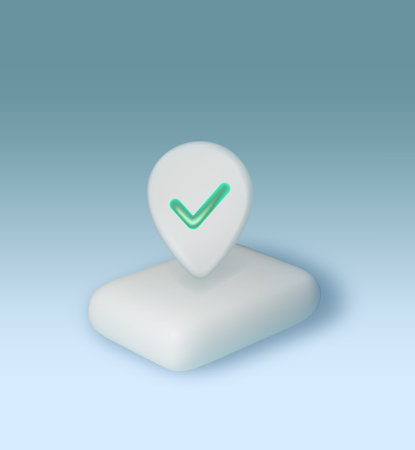 Checkmark icon. Approvement concept. Geolocation map mark, point location.のイラスト素材