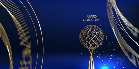 Royal Blue Golden Awards Graphics Background Lines Polygon Triangle Celebration Entertainment Light Stripe Template Frameのイラスト素材