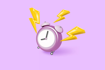 3D thunder bolt icons with fast coupon for sales and shopping online purchases. 3d thunderbolt energy, flash lightning on time alert for coupon. 3d clock reminder icon vector render illustrationのイラスト素材