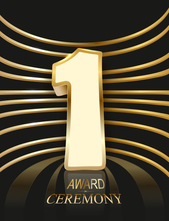 1 year Celebration Golden Award Graphics Background. Luxury Premium Corporate Abstract Design Template Banner Certificate.のイラスト素材