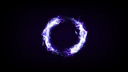 Lightning round frame. Blue plasma magical portal. Vector illustration.のイラスト素材