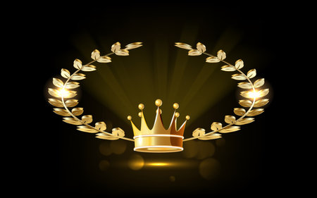 Isolated golden laurel wreath with crown. Vector illustration.のイラスト素材