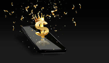 Dollar money phone concept illustration of mobile cell phone with gold dollarのイラスト素材